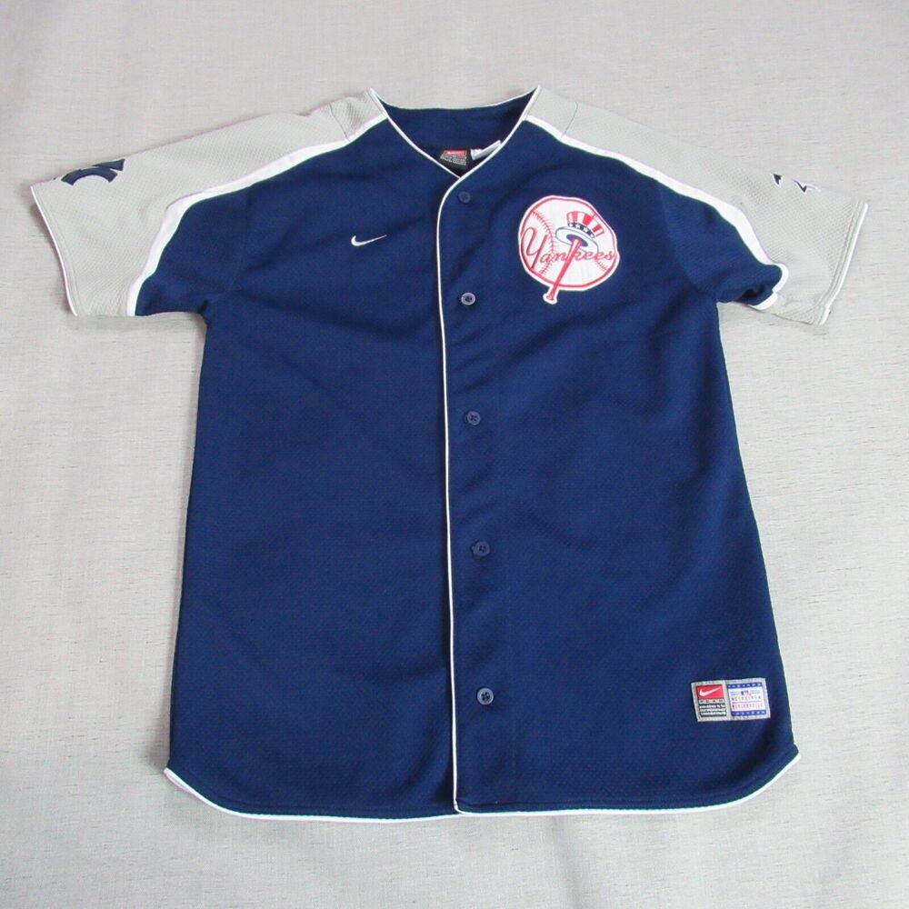 Vintage Nike Team Jersey Boys XL Navy New York Yankees #2 Derek Jeter MLB Button